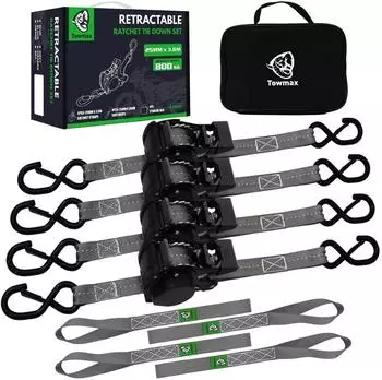 LuxusKollektion Automatik-Spanngurt mit S-Haken und Soft-Loops, 3,6m x 25mm, grau, 4er-Set
