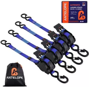 LuxusKollektion ANTELOPE Automatik-Spanngurt mit Ratsche, S-Haken, 3,6m x 25mm, blau, 4 St&uuml;ck