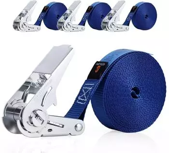 LuxusKollektion Spanngurt mit Ratsche 6m x 25mm, blau, 4 St&uuml;ck, 900daN (DIN EN 12195-2)