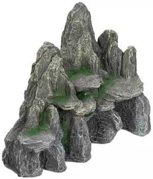 Relaxdays Aquarium Deko Fels Polyresin Graugr&uuml;n Mit H&ouml;hlen 21 cm x 24 cm x 14 cm 970 g