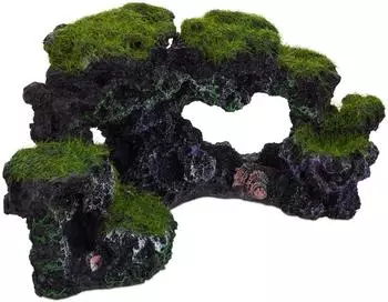 Relaxdays Aquarium Deko Stein Kunstharz Grau mit 3 L&ouml;chern 8,5 cm x 17 cm x 9 cm 150 g