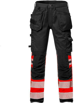 Fristads High Vis Handwerker Stretch-Hose Kl. 1 2706 PLU Warnschutz-Rot/Schwarz