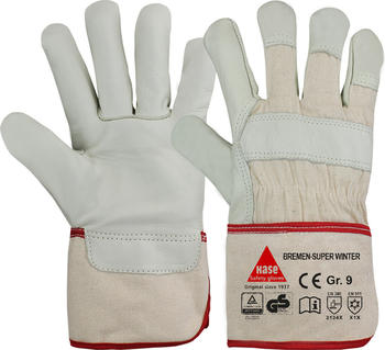 Hase Safety 293300 Bremen Super Winter Rindnarbenleder-Schutzhandschuhe beige/grau (12 Paar)