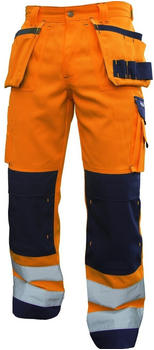 Snickers Warnschutzhose mit Holstertaschen und Kniepolstertaschen Glasgow PESCO74 Neonorange/Dunkelblau