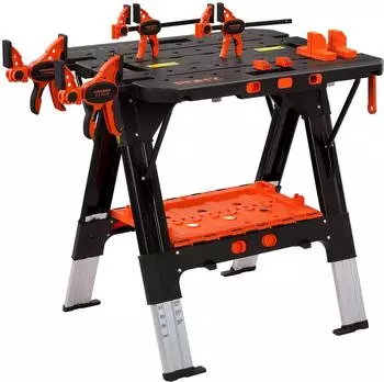 Pony 2in1 Klapp-Werkbank S&auml;gebock h&ouml;henverstellbar + Spannzwingen (99214AJ.JP)