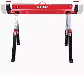 STIER Premium Klapp-Sägebock höhenverstellbar mit Spannmodul 590kg, 2er-Set (907518)