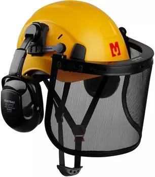Tacklife MUSTBAU Schutzhelm-Set mit Geh&ouml;rschutz und Netzvisier, gelb (PA-H2VBE90011Y)