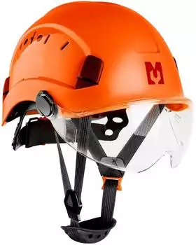 Tacklife Schutzhelm EN397 mit Visier und Schwei&szlig;band, ABS, orange, 53-63cm