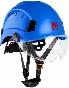 Tacklife Mustbau Sicherheitshelm EN397 mit Schwei&szlig;band und Visier, 53-63cm (PA-HSE06BDB)