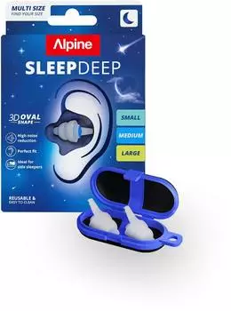 ALPINE Hearing Protection SleepDeep Ohrstöpsel zum Schlafen, wiederverwendbar, 3er-Pack S/M/L, 27 SNR