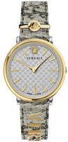 Versace VE8104422 V-Circle Lady weiss silber gold grau Leder Damen Uhr NEU - Grau