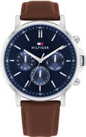 Tommy Hilfiger Herren Multifunktionsuhr aus Edelstahl und Leder braun