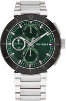 Tommy Hilfiger Herrenuhr Lorenzo aus Edelstahl, gr&uuml;nes Zifferblatt silber