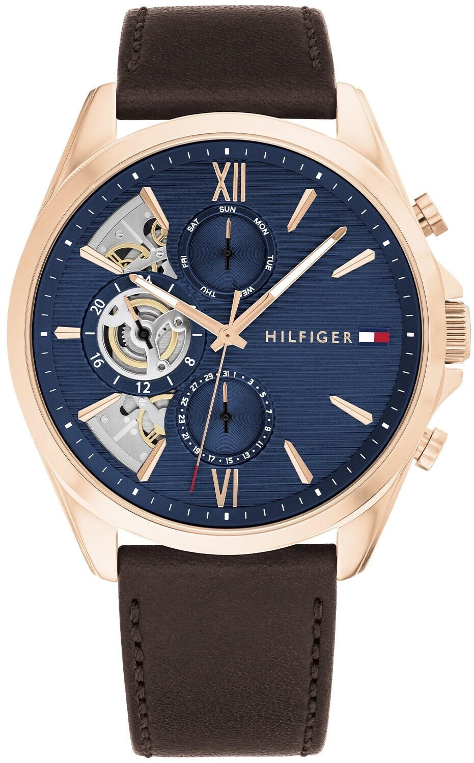 Tommy Hilfiger Multi Zifferblatt Quarz Uhr für Herren mit Braunes