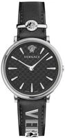Versace VE8104122 V-Circle Lady silber schwarz Leder Armband Uhr Damen NEU - Schwarz