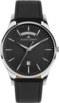 Jacques Lemans London Herrenuhr schwarz Quarz mit Lederband (1-2193A)