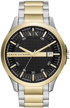 Armani Exchange Hampton Quarzuhr Drei-Zeiger mit Datum, Edelstahlarmband zweifarbig silber/gold, 46mm (AX2453)