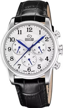 Jaguar Analoges Chronograph Modell mit schwarzem Zifferblatt und silbernem Gehäuse (J968/7)