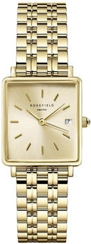 Rosefield Boxy XS Damenuhr Champagne Zifferblatt mit Goldgehäuse und Edelstahlarmband (QCGSG-Q048)