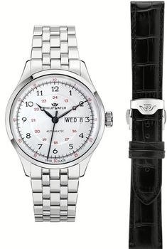 Philip Watch Museum R8223225001 Men's Automatic Watch - Silver Case, Black Leather Strap