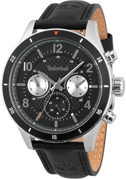 Timberland Hooksett TDWGF2201001 Men's 46mm Black Dial Quartz Watch, Black Leather Strap