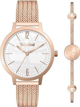Timberland Cranmore Women's Watch Set TDWLG2001451 - Rose Gold-Tone Stainless Steel Case and Mesh Bracelet, White Dial, Matching Bracelet Included