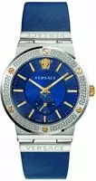 Versace VEVI00120 Greca Logo silber gold blau Leder Armband Uhr Herren NEU -...