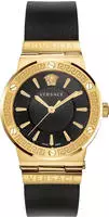 Versace VEVH00320 Greca Logo gold schwarz Leder Damen Uhr NEU - Schwarz