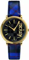 Versace VE8100218 V-Circle Lady gold schwarz blau Leder Armband Uhr Damen NEU - Blau