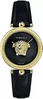 Versace VECQ00118 Palazzo gold schwarz Leder Armband Uhr Damen NEU - Schwarz