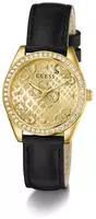 Guess Quarzuhr "BOA" Armbanduhr, Damenuhr, Lederarmband, Kristallsteine