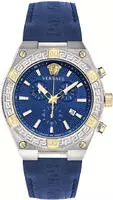 Versace VESO00322 Sporty Greca Chronograph silber gold blau Leder Herren Uhr...
