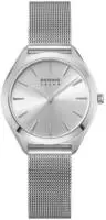 BERING Damen Solar-Quarz Uhr | Armbanduhr 35 mm silbernes Edelstahlgeh&auml;use und