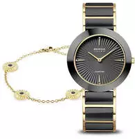 BERING Damen-Geschenkset, Keramik-Uhr mit Swarovski-Kristallen und Armband,