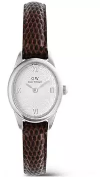 Daniel Wellington Ophelia Mini Dark Brown Lizard White Guilloch&eacute; silver