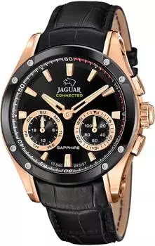 Jaguar Connected Sport Elegant Herrenuhr, Leder, schwarz (J959/1)