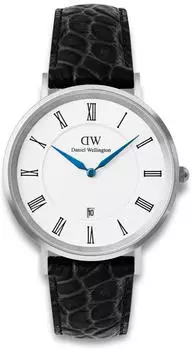 Daniel Wellington Classic Roman Numerals Date Black Croc Belly silver