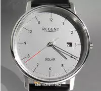Regent Solaruhr Armbanduhr, Herrenuhr, Damenuhr, Datum, Lederarmband