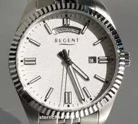 Regent Quarzuhr Armbanduhr, Herrenuhr, Edelstahlarmband, analog, Tag, Wochentag