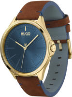 HUGO Quarzuhr "SMASH" Armbanduhr, Herrenuhr, Mineralglas, Lederarmband