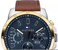 Tommy Hilfiger Uhr Decker Casual f&uuml;r Herren mit braunem Lederband silber-gold