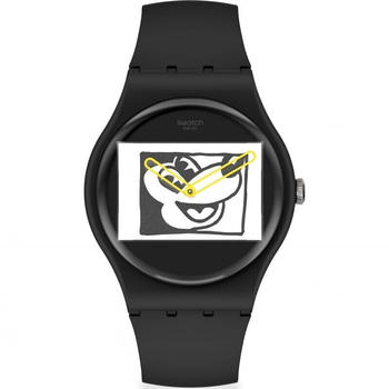 Swatch Mickey Blanc Sur Noir Keith Haring Watch SUOZ337