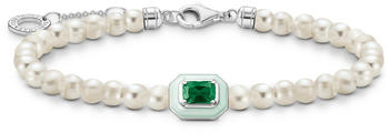 Thomas Sabo Armband mit weißen Perlen und grünem Stein (A2096-082-6-L19V)