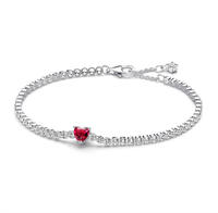 Pandora 590041C02 Damen-Tennisarmband Rotes Funkelndes Herz Silber