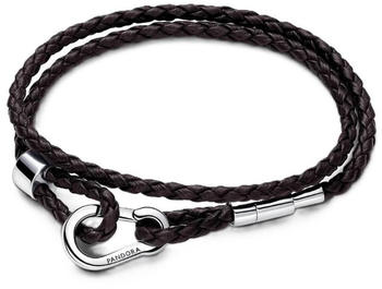 Pandora Moments Braunes Geflochtenes Doppeltes Lederarmband-Set
