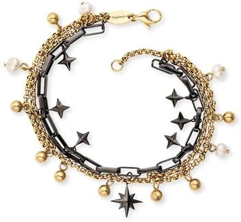 Engelsrufer Boho Windrose Armband Bicolor aus schwarzem und vergoldetem Edelstahl mit Sterne und Perlen (ERBS-WINDROSE-BI)