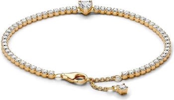 Pandora Funkelndes Herz Tennisarmband aus Sterling-Silber mit 14 Karat vergoldeter Metalllegierung und Zirkonia (560041C01-16)
