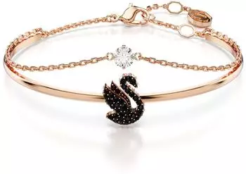 Swarovski Swan Armreif Schwan, Schwarz, 18k rosévergoldet