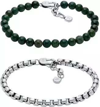 Fossil Armband-Set Herren Achat gr&uuml;n & Edelstahl (JF04940SET)