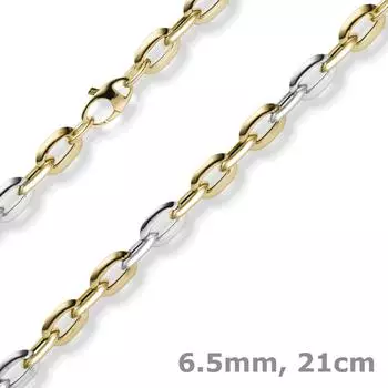 Schmuck Krone Weit-Ankerkette Armband 6,5mm bicolor 585 Gold 21cm (35799)